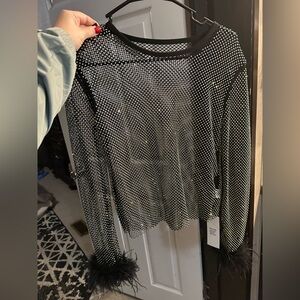 Black and White Polka Dot Mesh Top